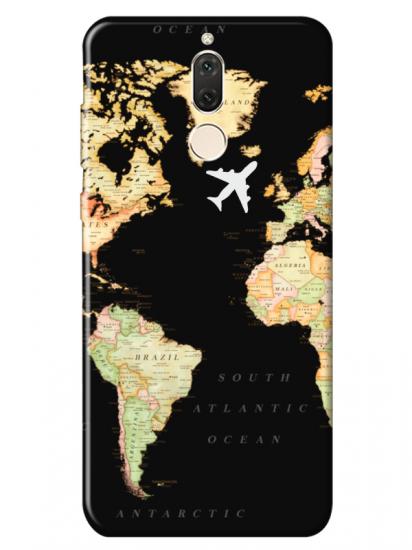 Huawei Mate 10 Lite Dünya Haritalı Siyah Telefon Kılıfı
