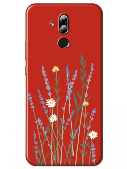 Huawei Mate 20 Lite Lavanta Desenli Kırmızı Telefon Kılıfı