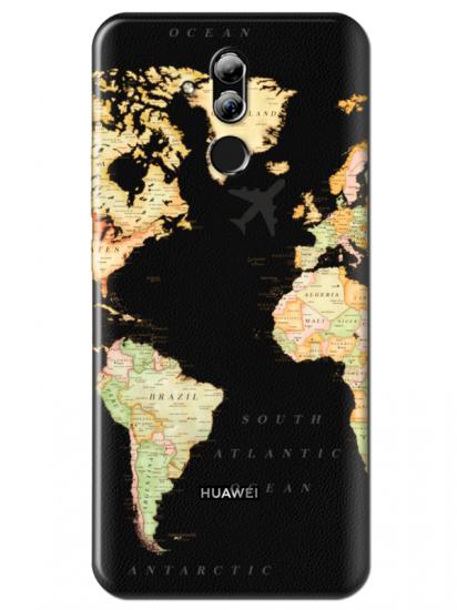 Huawei Mate 20 Lite Dünya Haritalı Şeffaf Telefon Kılıfı