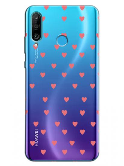 Huawei P30 Lite Minik Kalpler Şeffaf Telefon Kılıfı