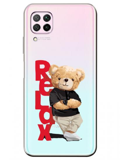 Huawei P40 Lite Teddy Bear Relax Şeffaf Telefon Kılıfı