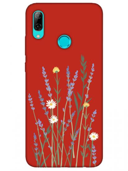 Huawei P Smart 2019 Lavanta Desenli Kırmızı Telefon Kılıfı