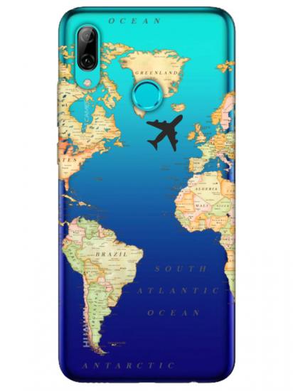 Huawei P Smart 2019 Dünya Haritalı Şeffaf Telefon Kılıfı