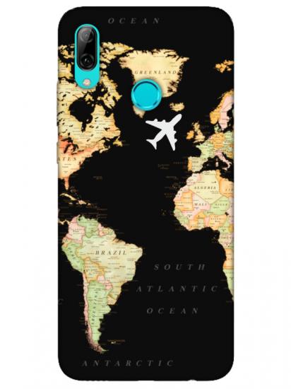 Huawei P Smart 2019 Dünya Haritalı Siyah Telefon Kılıfı