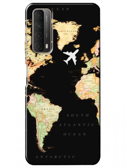 Huawei P Smart 2021 Dünya Haritalı Siyah Telefon Kılıfı