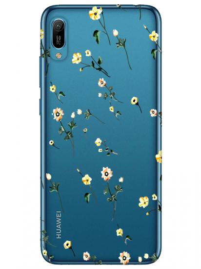 Huawei Y6 2019 Çiçekli Şeffaf Telefon Kılıfı