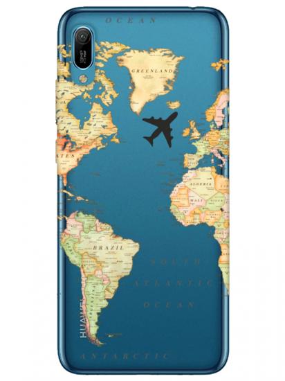 Huawei Y6 2019 Dünya Haritalı Şeffaf Telefon Kılıfı