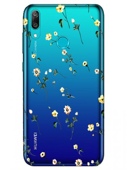 Huawei Y7 2019 Çiçekli Şeffaf Telefon Kılıfı
