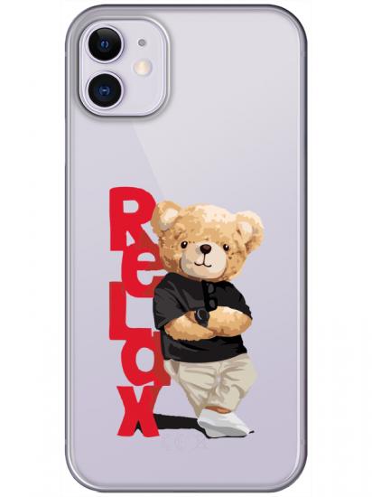 iPhone 11 Teddy Bear Relax Şeffaf Telefon Kılıfı