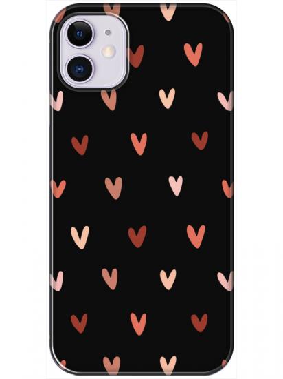 iPhone 11 Kalp Desen Siyah Telefon Kılıfı