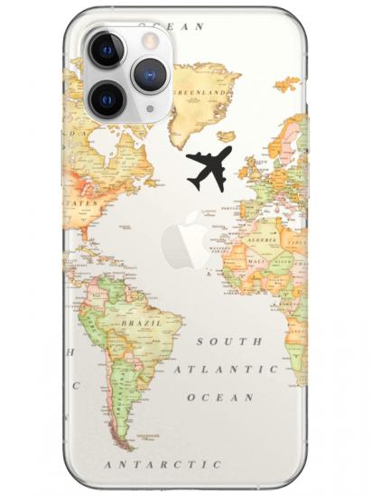 iPhone 11 Pro Dünya Haritalı Şeffaf Telefon Kılıfı