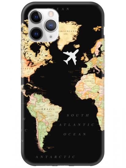 iPhone 11 Pro Dünya Haritalı Siyah Telefon Kılıfı