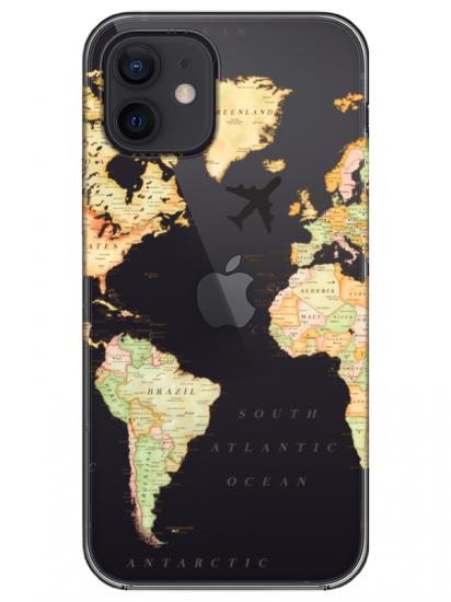 iPhone 12 Dünya Haritalı Şeffaf Telefon Kılıfı