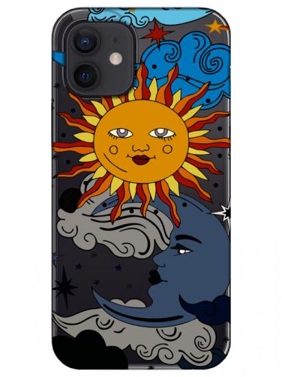 iPhone 12 Güneş ve Ay Şeffaf Telefon Kılıfı