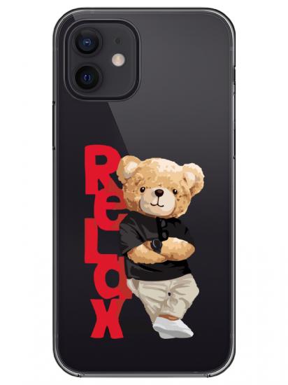 iPhone 12 Mini Teddy Bear Relax Şeffaf Telefon Kılıfı