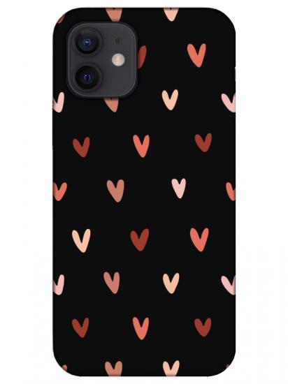 iPhone 12 Mini Kalp Desen Siyah Telefon Kılıfı