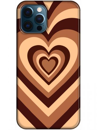 iPhone 12 Pro Estetik Kalp Kahverengi Pembe Telefon Kılıfı