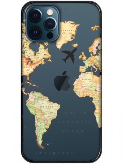 iPhone 12 Pro Dünya Haritalı Şeffaf Telefon Kılıfı