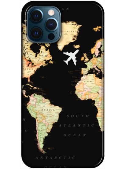 iPhone 12 Pro Dünya Haritalı Siyah Telefon Kılıfı