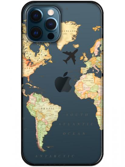 iPhone 12 Pro Max Dünya Haritalı Şeffaf Telefon Kılıfı