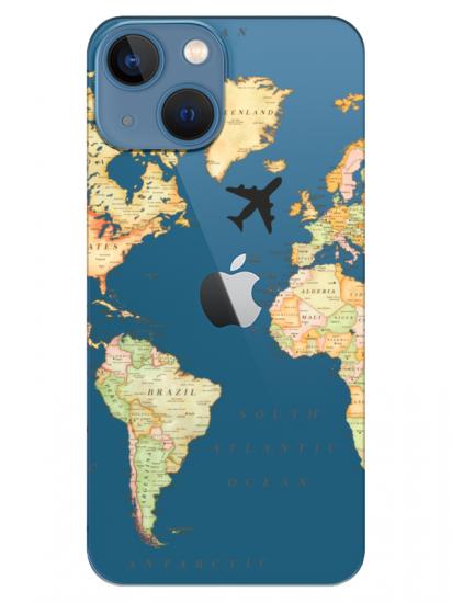 iPhone 13 Dünya Haritalı Şeffaf Telefon Kılıfı