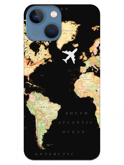 iPhone 13 Dünya Haritalı Siyah Telefon Kılıfı