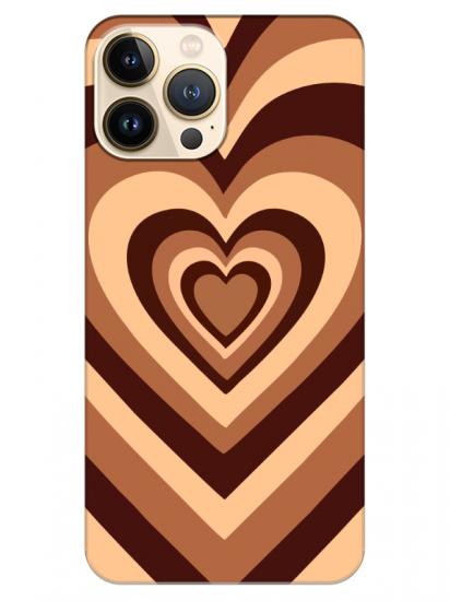 iPhone 13 Pro Estetik Kalp Kahverengi Pembe Telefon Kılıfı