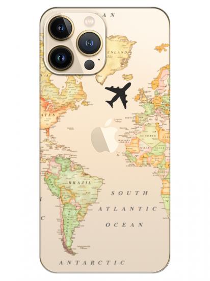 iPhone 13 Pro Dünya Haritalı Şeffaf Telefon Kılıfı