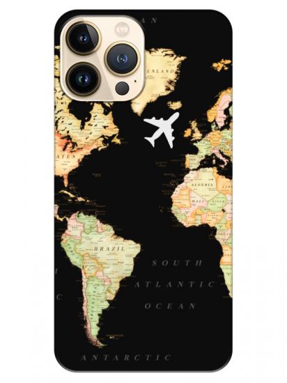 iPhone 13 Pro Max Dünya Haritalı Siyah Telefon Kılıfı