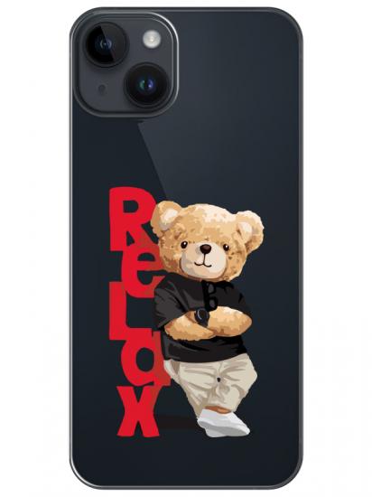 iPhone 14 Plus Teddy Bear Relax Şeffaf Telefon Kılıfı