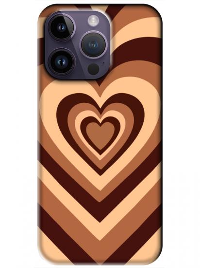 iPhone 14 Pro Estetik Kalp Kahverengi Pembe Telefon Kılıfı