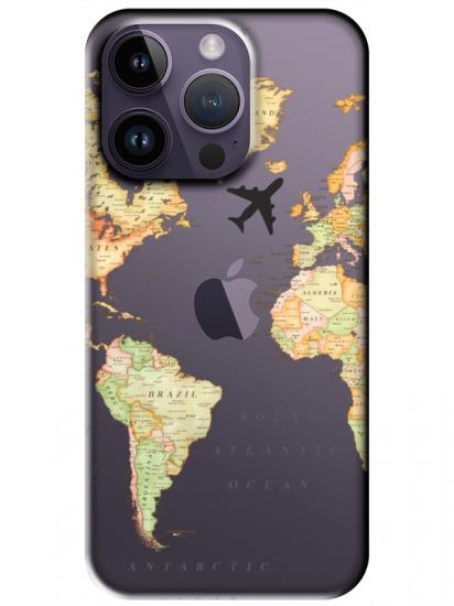 iPhone 14 Pro Dünya Haritalı Şeffaf Telefon Kılıfı