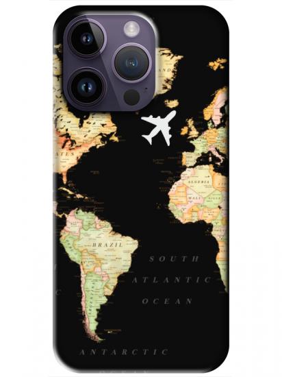 iPhone 14 Pro Dünya Haritalı Siyah Telefon Kılıfı