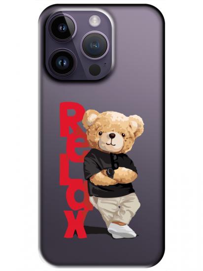 iPhone 14 Pro Max Teddy Bear Relax Şeffaf Telefon Kılıfı