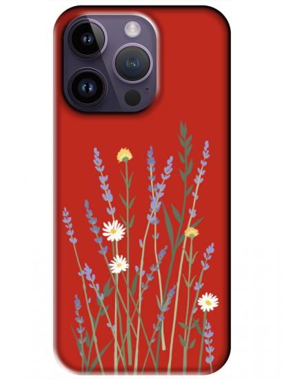 iPhone 14 Pro Max Lavanta Desenli Kırmızı Telefon Kılıfı