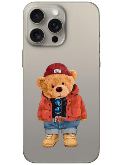 iPhone 15 Pro Max Teddy Bear Şeffaf Telefon Kılıfı