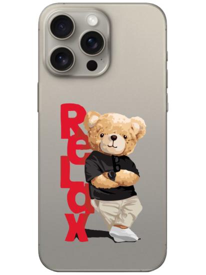 iPhone 15 Pro Max Teddy Bear Relax Şeffaf Telefon Kılıfı