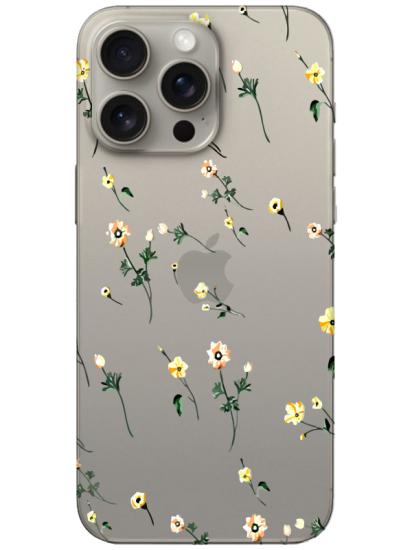 iPhone 15 Pro Çiçekli Şeffaf Telefon Kılıfı