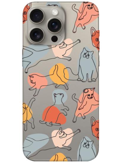 iPhone 15 Pro Max Kedi Figürleri Şeffaf Telefon Kılıfı