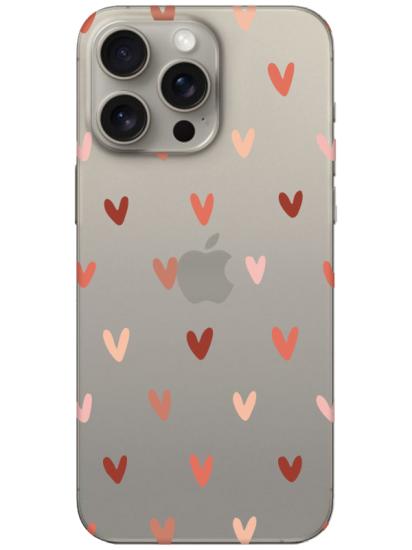 iPhone 15 Pro Kalp Desen Şeffaf Telefon Kılıfı