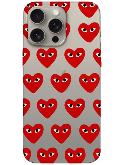 iPhone 15 Pro Max Gözlü Kalp Şeffaf Telefon Kılıfı