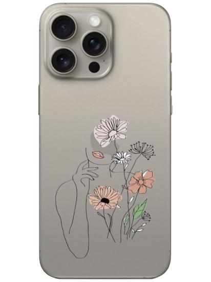 iPhone 15 Pro Max Kadın Çiçek Şeffaf Telefon Kılıfı