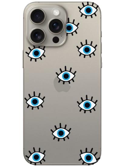 iPhone 15 Pro Max Nazar Gözler Şeffaf Telefon Kılıfı