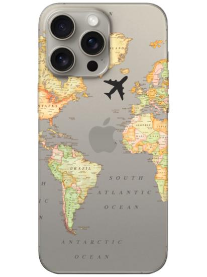 iPhone 15 Pro Dünya Haritalı Şeffaf Telefon Kılıfı