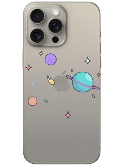 iPhone 15 Pro Max Gezegen Tasarım Şeffaf Telefon Kılıfı