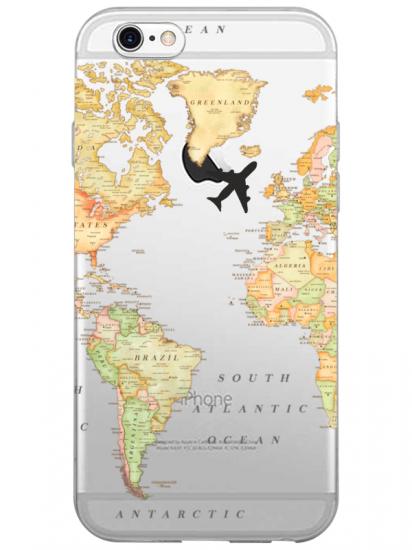 iPhone 6 Dünya Haritalı Şeffaf Telefon Kılıfı