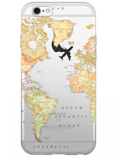 iPhone 6s Dünya Haritalı Şeffaf Telefon Kılıfı