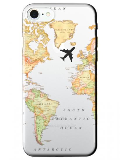 iPhone 7 Dünya Haritalı Şeffaf Telefon Kılıfı