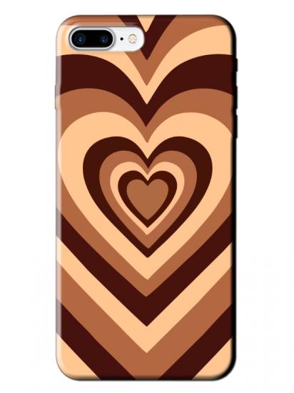 iPhone 7 Plus Estetik Kalp Kahverengi Pembe Telefon Kılıfı