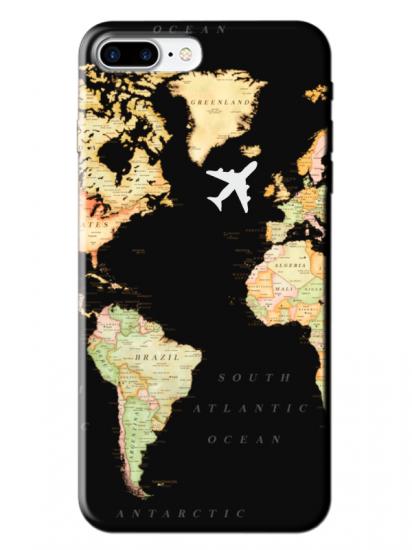 iPhone 7 Plus Dünya Haritalı Siyah Telefon Kılıfı